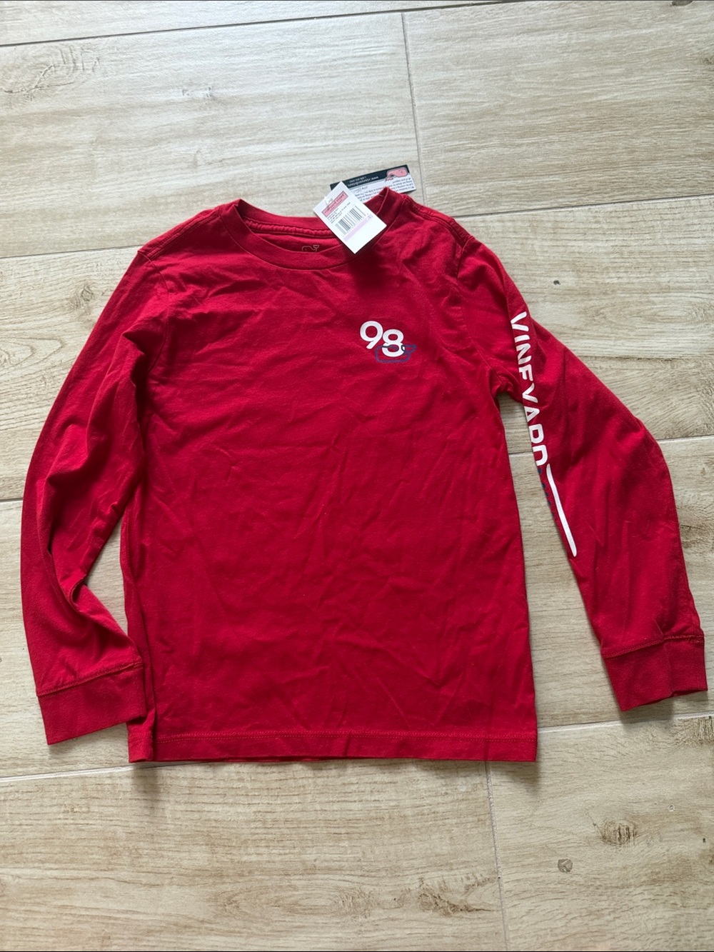 Vineyard Vines Red Long-Sleeve Tee with White '98 Chest and Sleeve Logo
